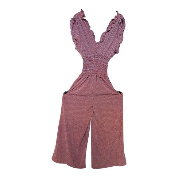 Max Studio Ruffled V-neck Smocked Waist Wide Leg Jumpsuit-Size L-NWOT - Picture 1 of 6